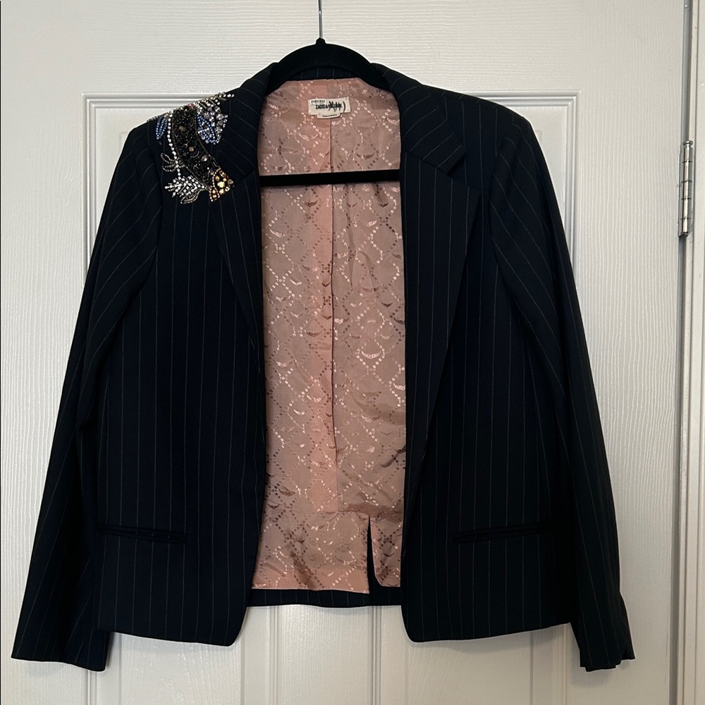 Zadig & Voltaire Volys Pinstripes Beaded Snake Blazer - Picture 2 of 11